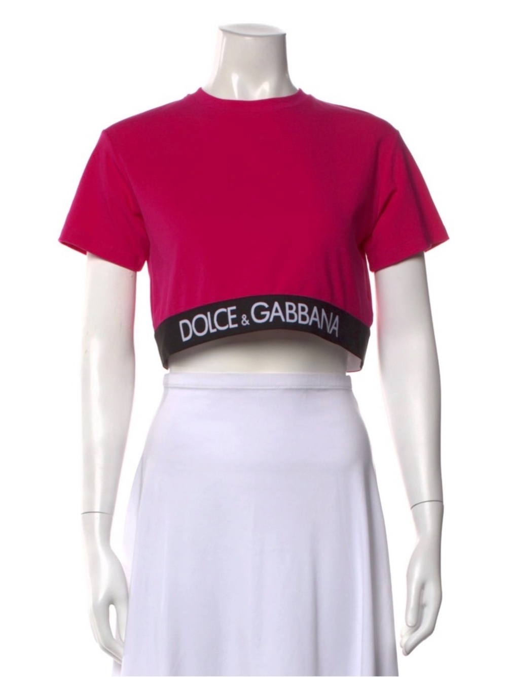 Dolce & Gabbana Hot Pink Cropped Logo Tee